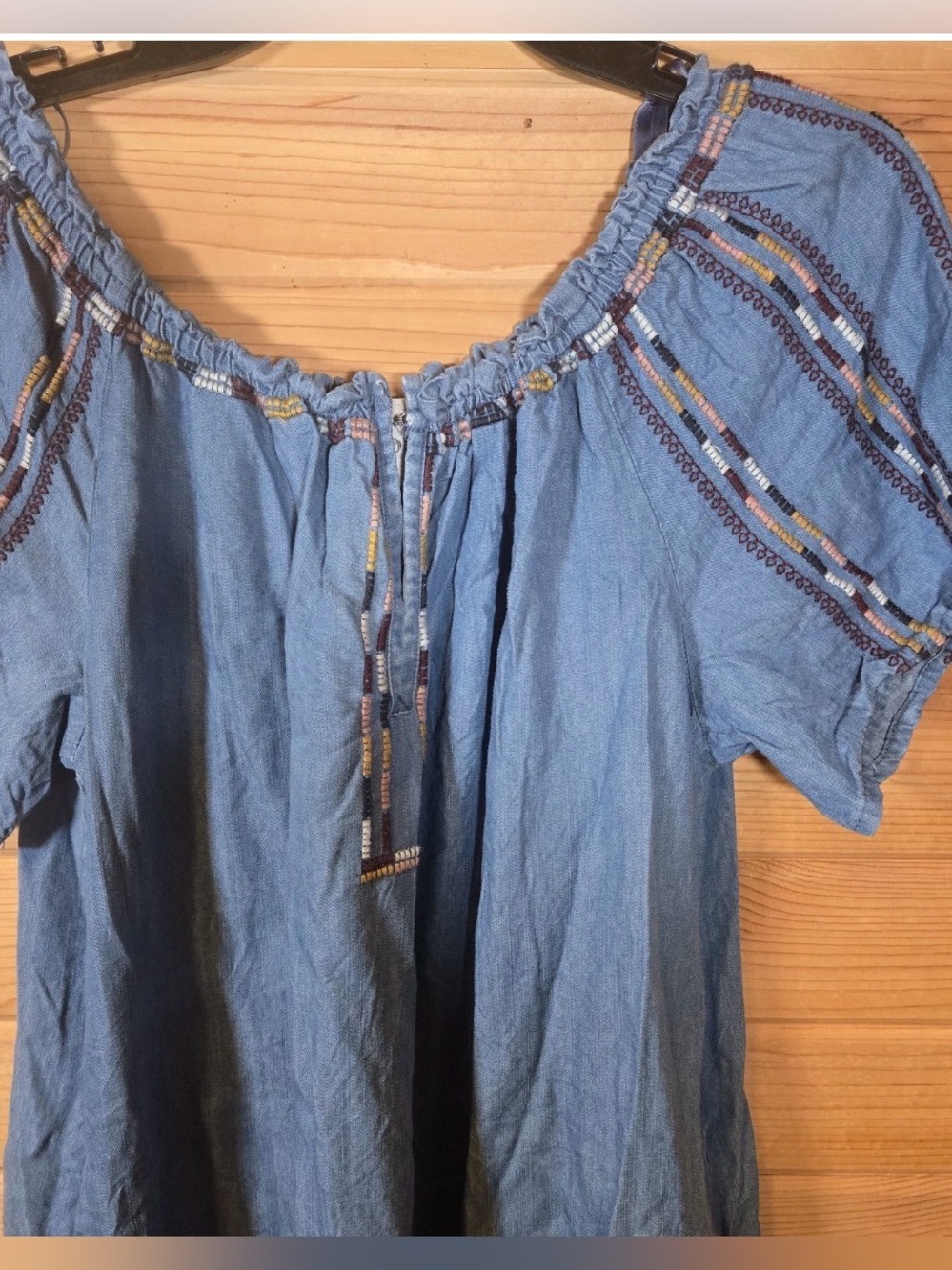 Knox Rose Boho Embroidered Chambray Shirt Dress SZ LG - Picture 7 of 9